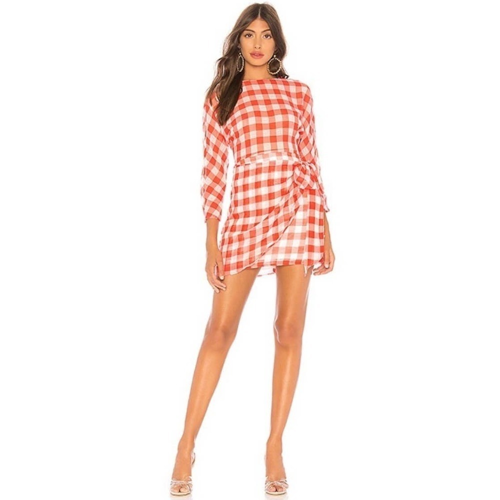 Lovers + Friends M Seth Mini Dress in Red & White Gingham Faux Wrap